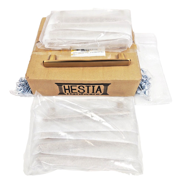 10 Pack HESTIA Satin Gold Cabinet/Drawer Handles/Pulls - 5" Hole Centers Z17 - Picture 2 of 9